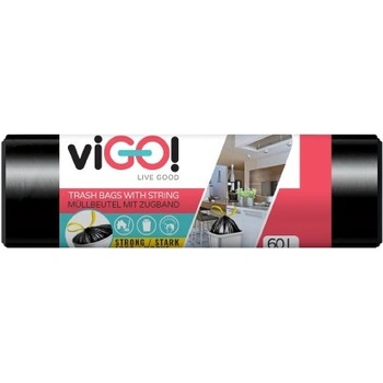 viGO! pytel LDPE zatahovací Q006 60l 20µm 15ks černý