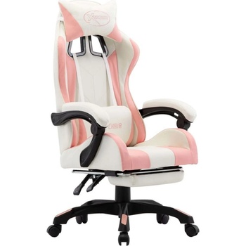 Vidaxl Herná stolička s opierkou na nohy, ružovo biela, umelá koža