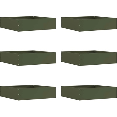 vidaXL Ограда за трева 6 pcs Маслинено зелено 50 x 50 x 13 см Стомана (874723)