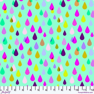 Bavlněná látka kapky zelená | Tula Pink – Untamed – Rainfall Cosmic