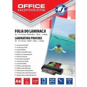 Office Products Lamination Film OFFICE PRODUCTS, A6, 2x80micr. , shiny, 100pcs, transparent