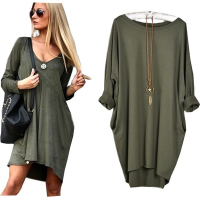 Fashionweek Pohodlné Teplákové šaty tunika trubka + náhrdelník OVERSIZE MS01 Khaki
