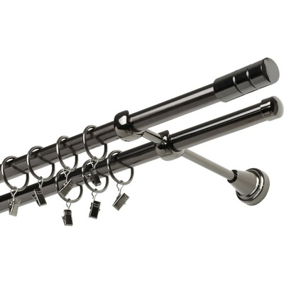 OK-GarnýžeCZ - Garnýže kovová dvouřadá 19mm Cylinder onyx 240 cm do stěny / kroužky s žabkou