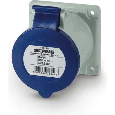SCAME Промишлен контакт 2P+Е 32A 230V IP54 ПРАВ серия Optima панелен (423.3263)