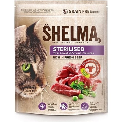Shelma Sterille bezobilné granule s čerstvým hovězím pro dospělé kočky 750 g