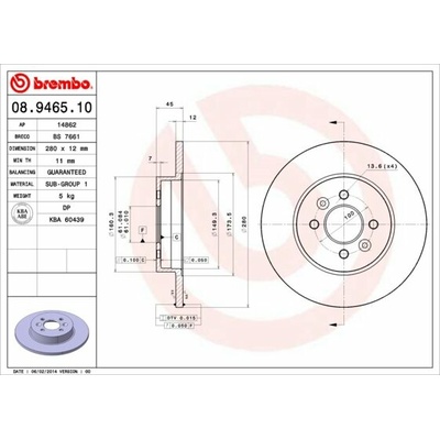 BREMBO brzdový kotúč 08.9465.10, sada 2 ks