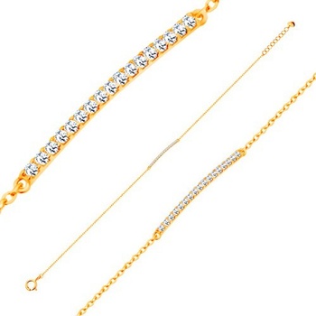 Šperky eshop náramok zo žltého zlata trblietavý úzky pás zo zirkónov čírej farby GG137.11