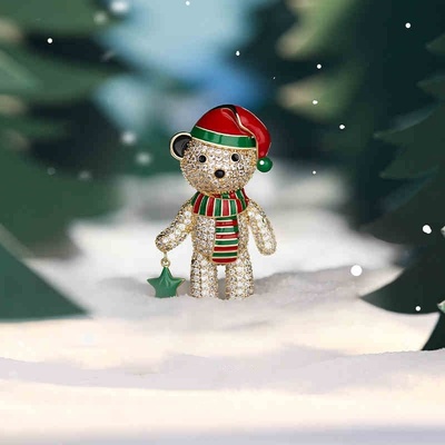 Éternelle vánoční brož se zirkony Christmas Teddy vánoční medvídek B2183 zlatá