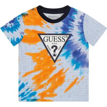 GUESS Интересна тениска в сини и оранжеви нюанси за мини момче с тъмно синьо лого Guess