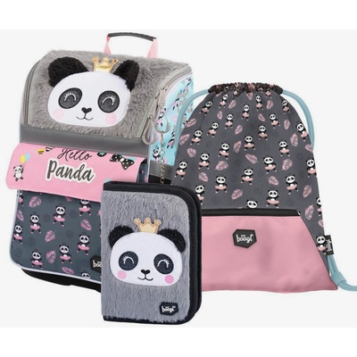 BAAGL Сив комплект от 3 панди с цип: куфарче, моливник, чанта Baagl BAAGL | Siv | Момичешки | ЕДИН РАЗМЕР