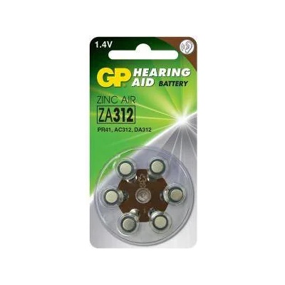 GP Batteries Батерия цинкова za312, 6 броя бутонни за слухов апарат в блистер, цена за 6 батерии, gp-bz-za312