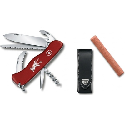 Victorinox Hunter červený, čierne puzdro, brúsny kameň