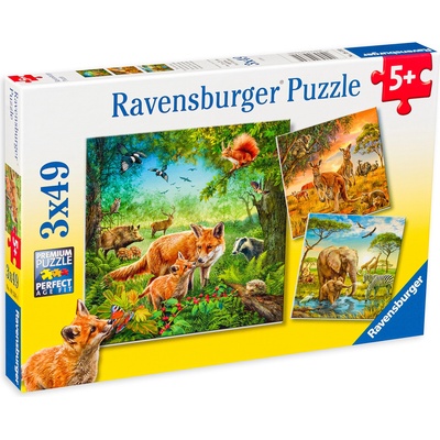 Ravensburger Пъзел Ravensburger от 3 x 49 части - Животинско царство (09330)