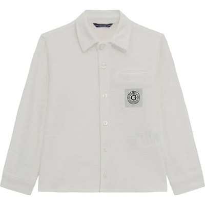 GUESS Бяла памучна риза за мини момче с дълъг ръкав и лого Guess