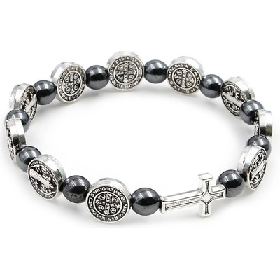 MP náramek svatý Benedikt kovový s hematitem MP1230