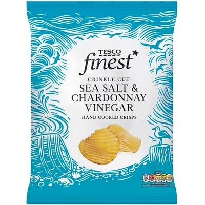 Tesco Finest Smažené zemiakové lupienky s príchuťou vínneho octu Chardonnay vrúbkované 150 g