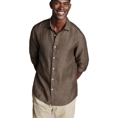 Charles Tyrwhitt Pure Linen Mocha lehká lněná košile v popelínové vazbě extra slim fit