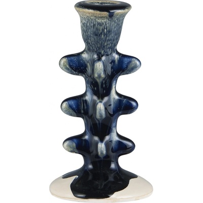 IB LAURSEN Keramický svícen Avignon Rustic Blue, modrá barva, keramika