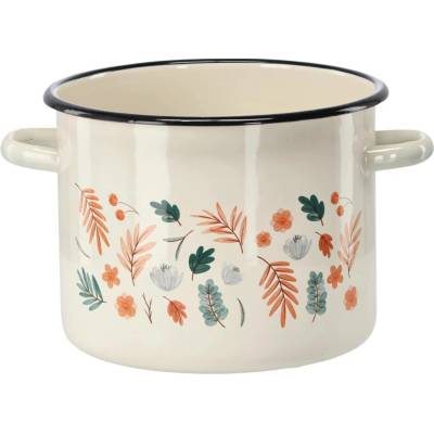 marka niezdefiniowana Emailem potažený hrnec 5,5 l 22 cm krémový s listy *2402