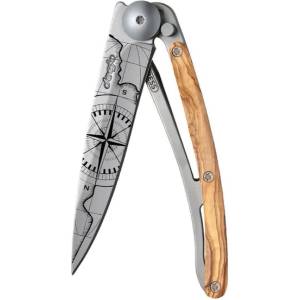 DEEJO 9cb103 tattoo / Ултралеко джобно ножче с дръжка от маслинено дърво и татуировка. Държава неизвестна (9cb103)