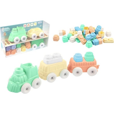 Mochtoys Vláček + kostky silikonové Play&Squish 12 ks