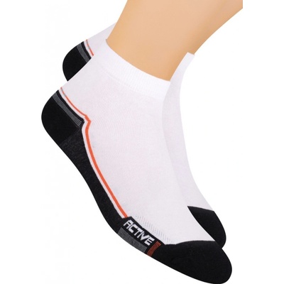 Steven Chlapecké kotníkové ponožky sportovní s nápisem Active 054/89 bílá černá