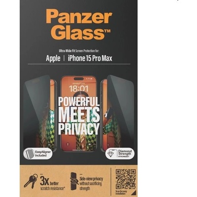 PanzerGlass UWF Privacy s aplikátorom pre Apple iPhone 15 Pro Max, čierne P2812