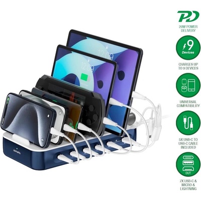 Док станция с 5xUSB-C и 1xUSB-A гнезда за зареждане таблети и смартфони - 4smarts Team Charging Station 100W (тъмносин) (541279)