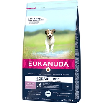 Eukanuba Grain Free Puppy Small/Medium Breed s lososom 2 x 3 kg