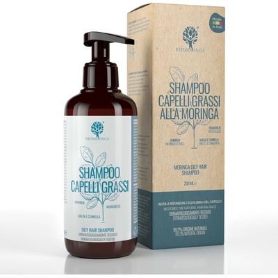 RedMoringa šampón na mastné vlasy s extraktom moringy, so slezom a škoricou a s hamamelom 250 ml