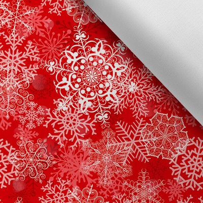 Takoy Látka s potiskem kočárkovina TD/NS zimní vločky na červeném
