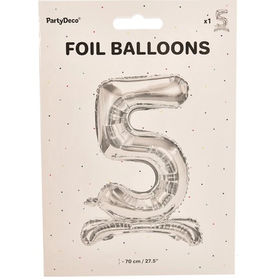 Partydeco Balónek fóliový číslo 5 stříbrný stojící 70 cm
