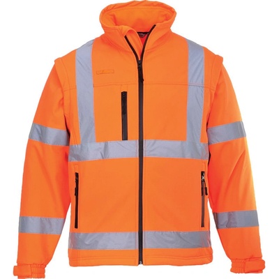 PortWest bunda S428 Hi-Vis softshellová odepínací rukávy zateplená reflexní oranžová