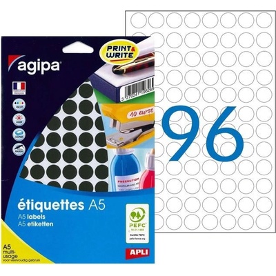 Etikety kruhové 15mm Agipa A5 čierne
