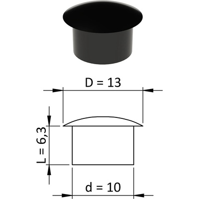 Vnitřní krytka kulatá ø 13 mm, otvor ø 10 mm, černá, plast