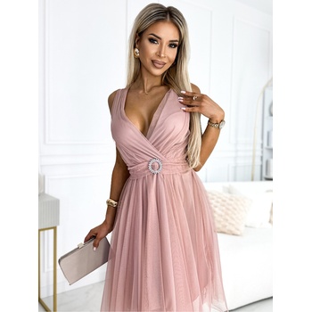 Numoco Рокля от тюл с деколте и декоративна катарама - мръсно розово Numoco OLGA numoco | Rozov | ЖЕНИ | ONE SIZE