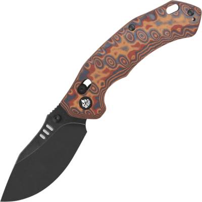 QSP Knife Elk 14C28N, black Yellow-Blue-Red texture micarta Glyde lock QS173-C2