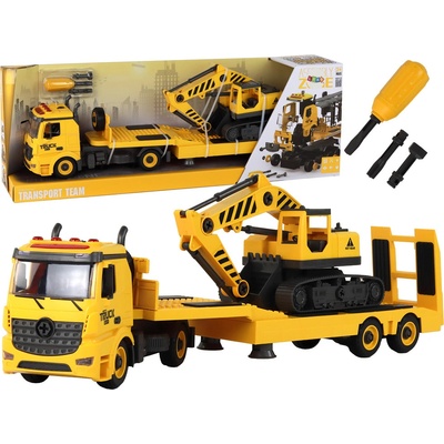 LEANToys Skládací odtahový vůz s pásovým bagrem