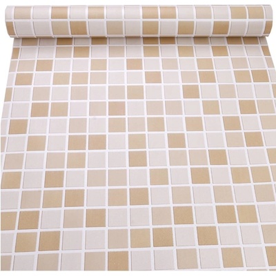 Samolepiace tapety 45 cm x 10 m IMPOL TRADE 9197, mozaika béžová so striebornou škárou, Samolepiace tapety