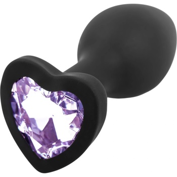 Sunfo - силиконов анален плъг с камък във форма на сърце (черно-лилав)