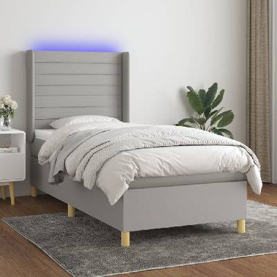 Petrashop 3138909 boxspring postel s matrací a LED světle šedá textil