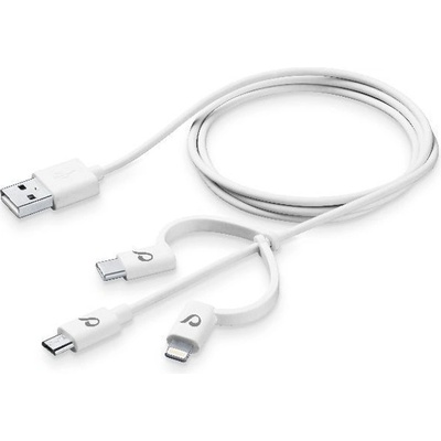 Cellularline Кабел Cellular Line, от USB A(м) към USB micro B(м)/USB C(м)/Lightning(м), 1m, бял