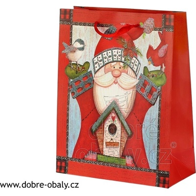 Vánoční dárková taška M - Santa s ptáčky