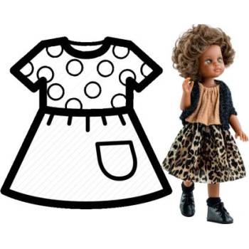 Paola Reina - Комлект дрехи за кукла - Блуза, пола с леопардов принт и жилетка - 32 см (54856)