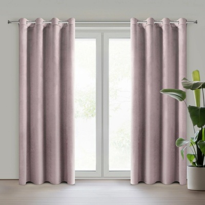 Eurofirany Sametový závěs na kovových kroužcích Rosa 140 × 250 cm, pudrově růžový