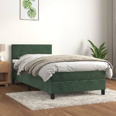 vidaXL 3141149 Boxspring postel s matrací samet / barva Tmavě zelená