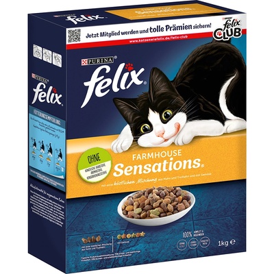 FELIX 8x1кг Farmhouse Sensations Felix, суха храна за котки - с птиче месо
