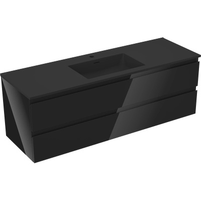 Mexen Orio шкаф за баня 140 см с мивка Otis, 2 чекмеджета, черен гланц/черен мат - 91A10-14047-2-BFF70-W18M71 (91A10-14047-2-BFF70-W18M71)