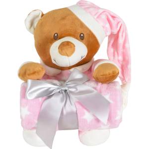 Cangaroo Бебешко одеяло с мека играчка Cangaroo - Addie Bear, 90 х 75 cm, розово (111963) - ozone