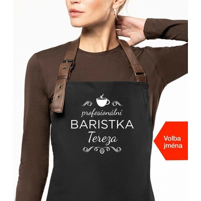 Kariban HobbyTriko Baristická zástěra EXCLUSIVE se jménem Profesionální baristka Černošedá